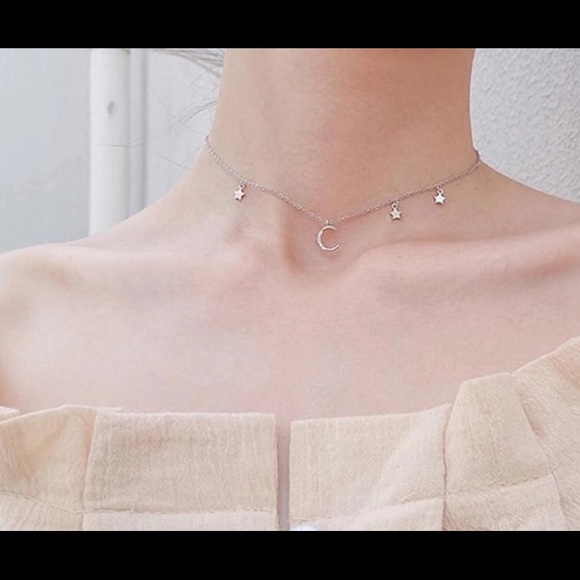 Sterling Silver Micro Zircon Moon Star Necklace - Picture 2 of 8